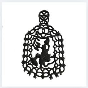 Virginia Metalcrafters Vintage Cast Iron Footed Trivet  Girl & Dog Playing Ball